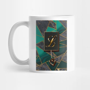 Emerald Green Marble Mosaic Gold Monogram L Mug